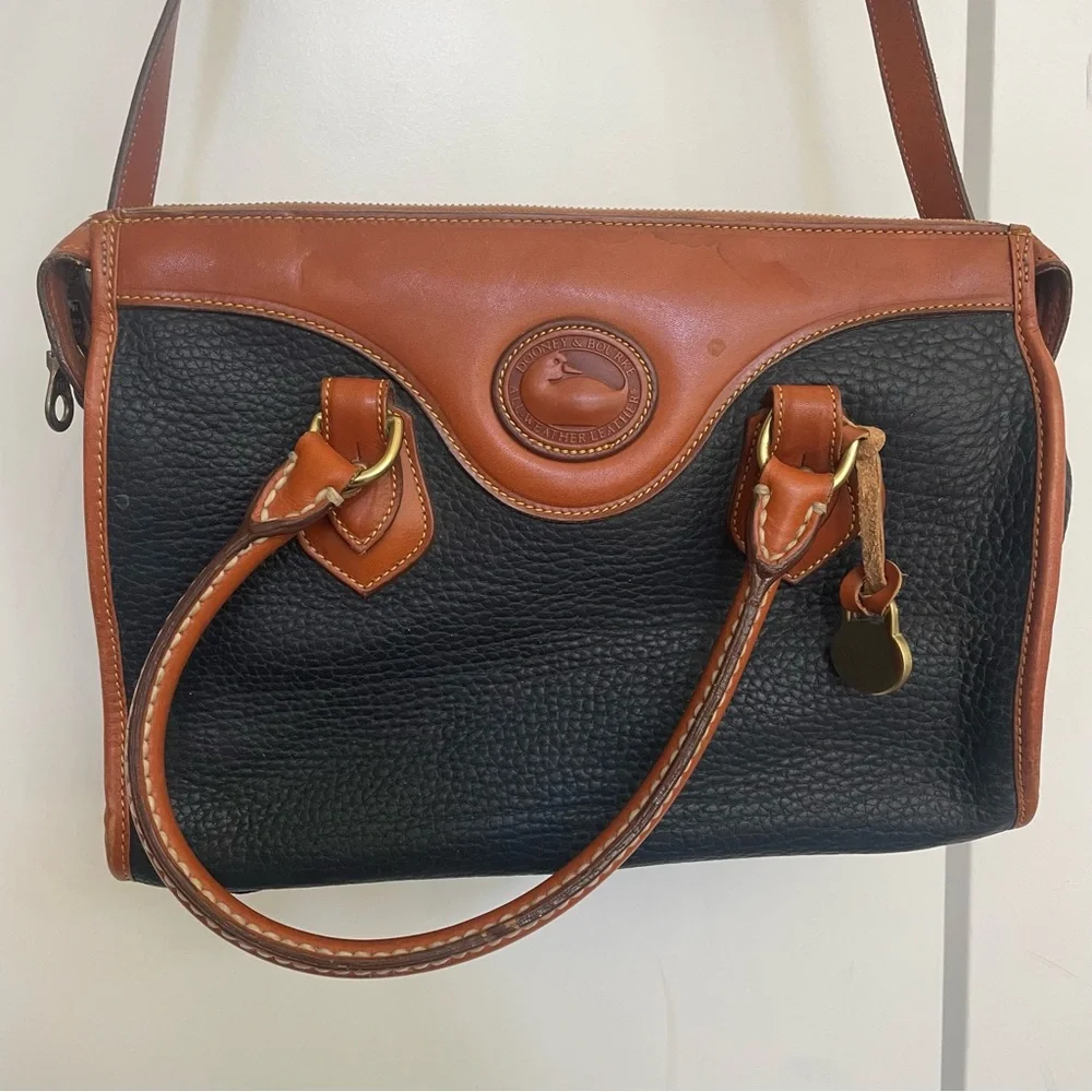 Dooney & Bourke Navy and Brown Leather Shoulder Bag